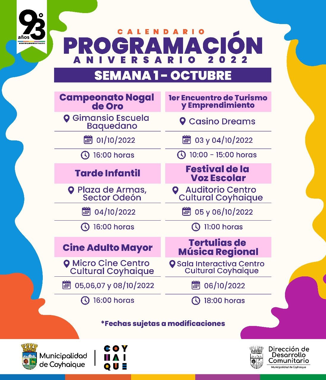 ASÍ SE LLEVARÁ A CABO LA CELEBRACIÓN DEL CUMPLEAÑOS 93 DE COYHAIQUE